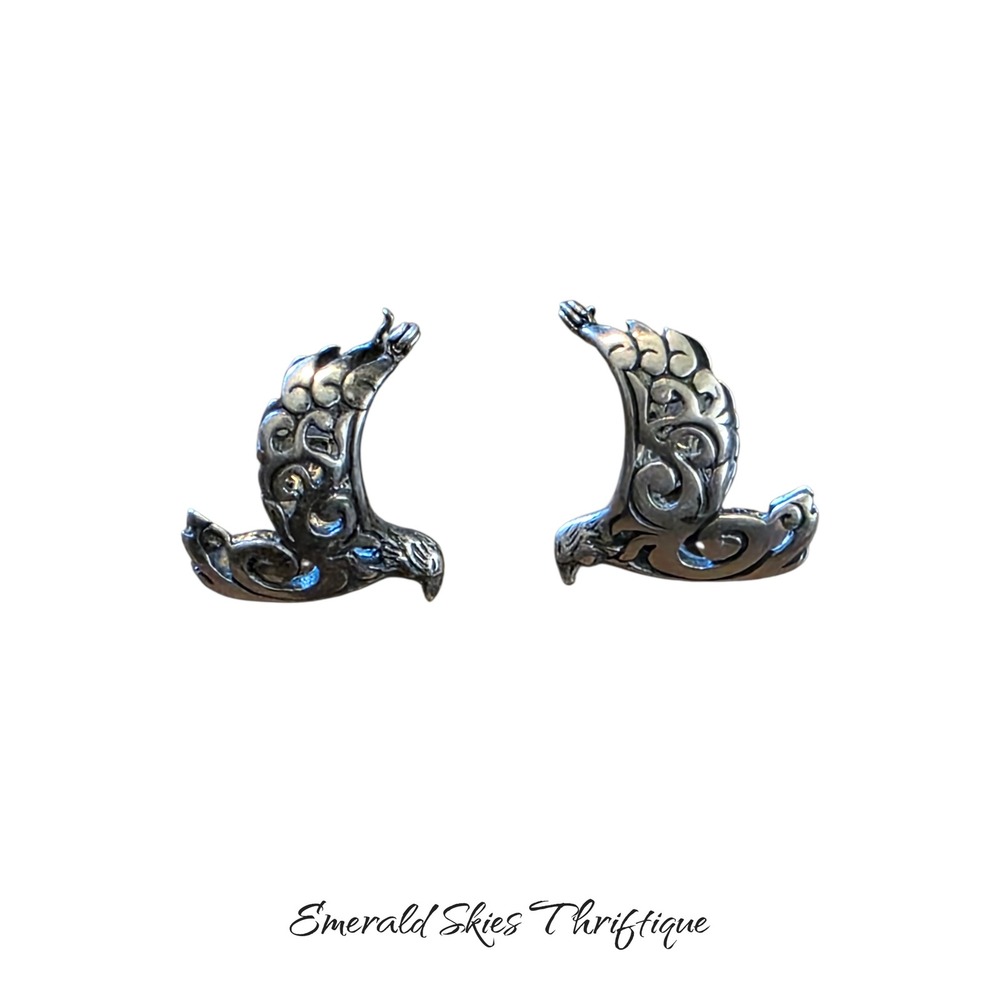 Vintage Boho Sterling Silver eagle Hoop Pierced Earrings